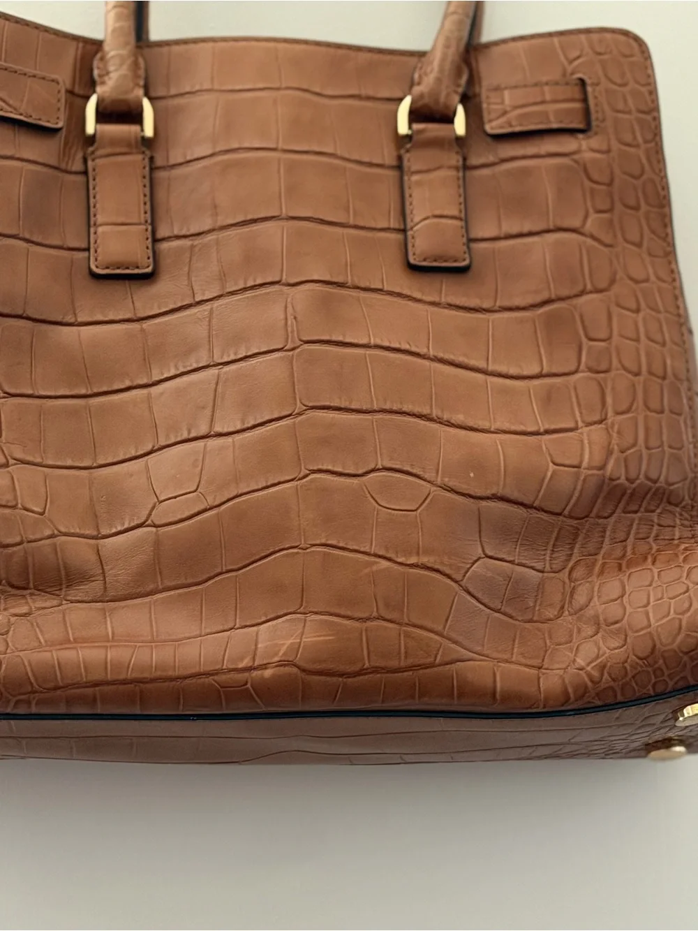 Authentic Michael Kors Blake Cognac Croc-Embossed Leather Satchel